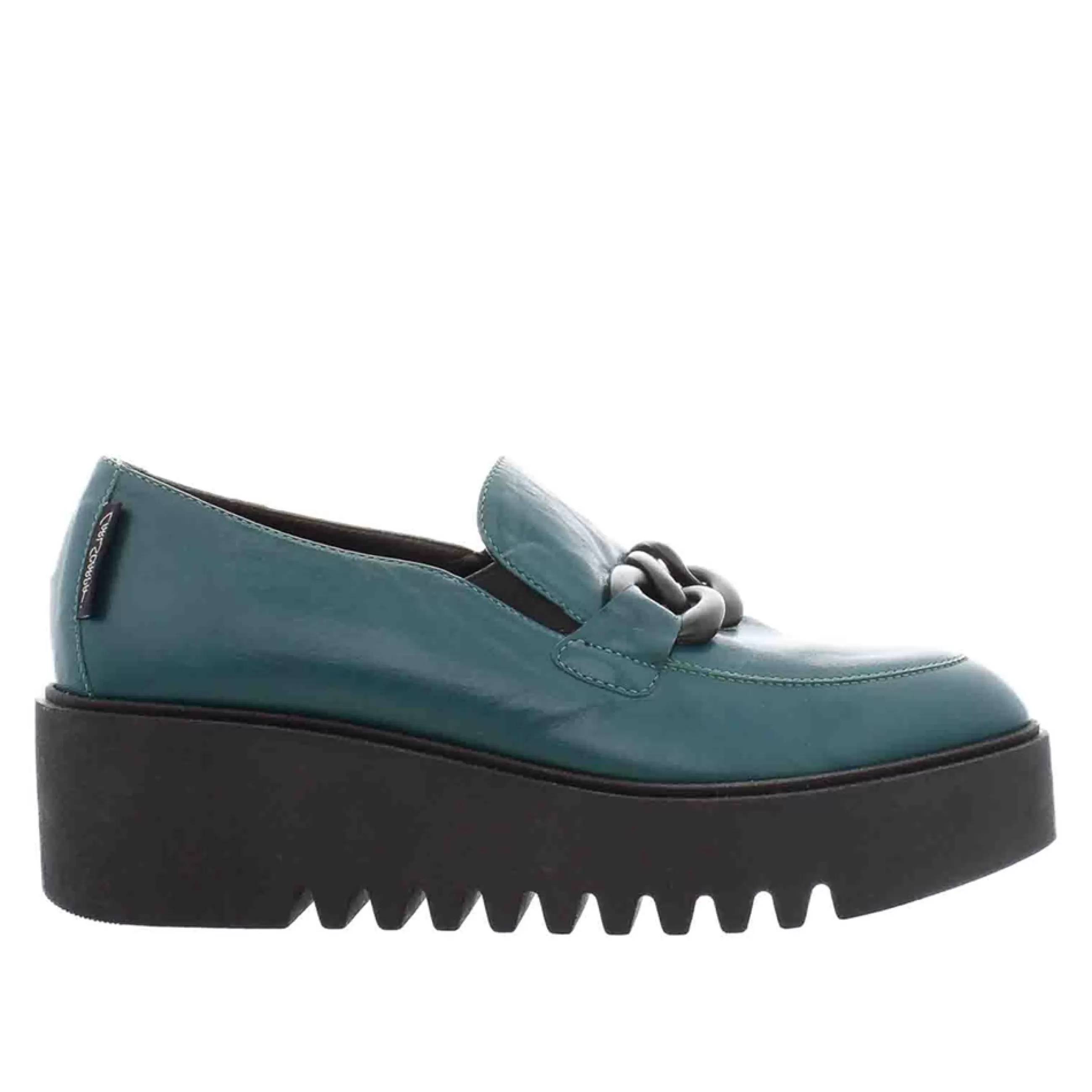 Lizi Teal Leather Chain Wedge Loafers>Carl Scarpa Store