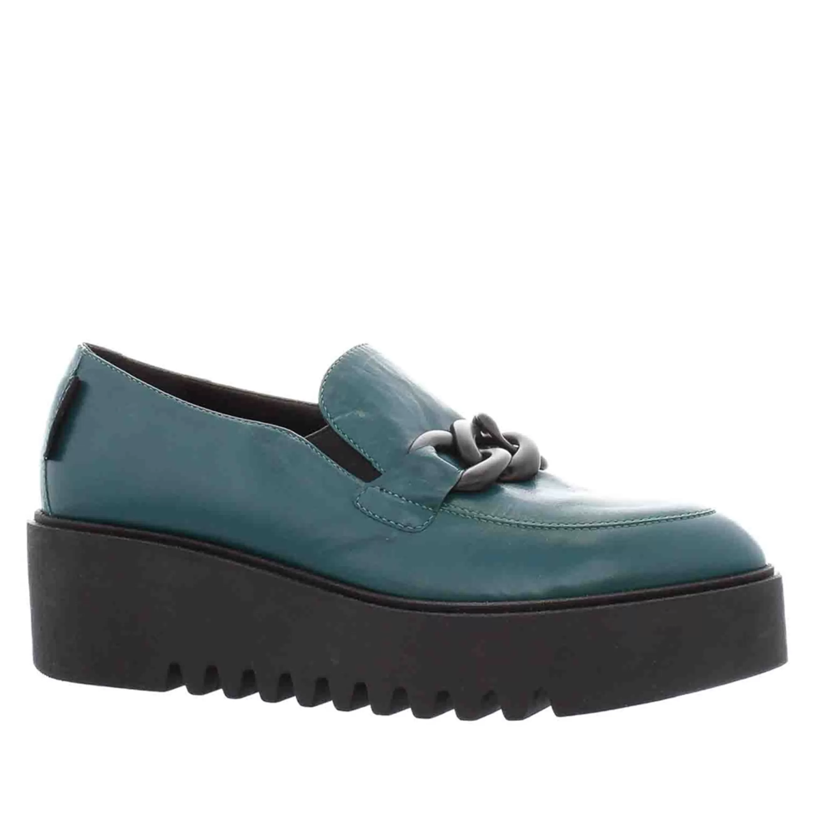 Lizi Teal Leather Chain Wedge Loafers>Carl Scarpa Store