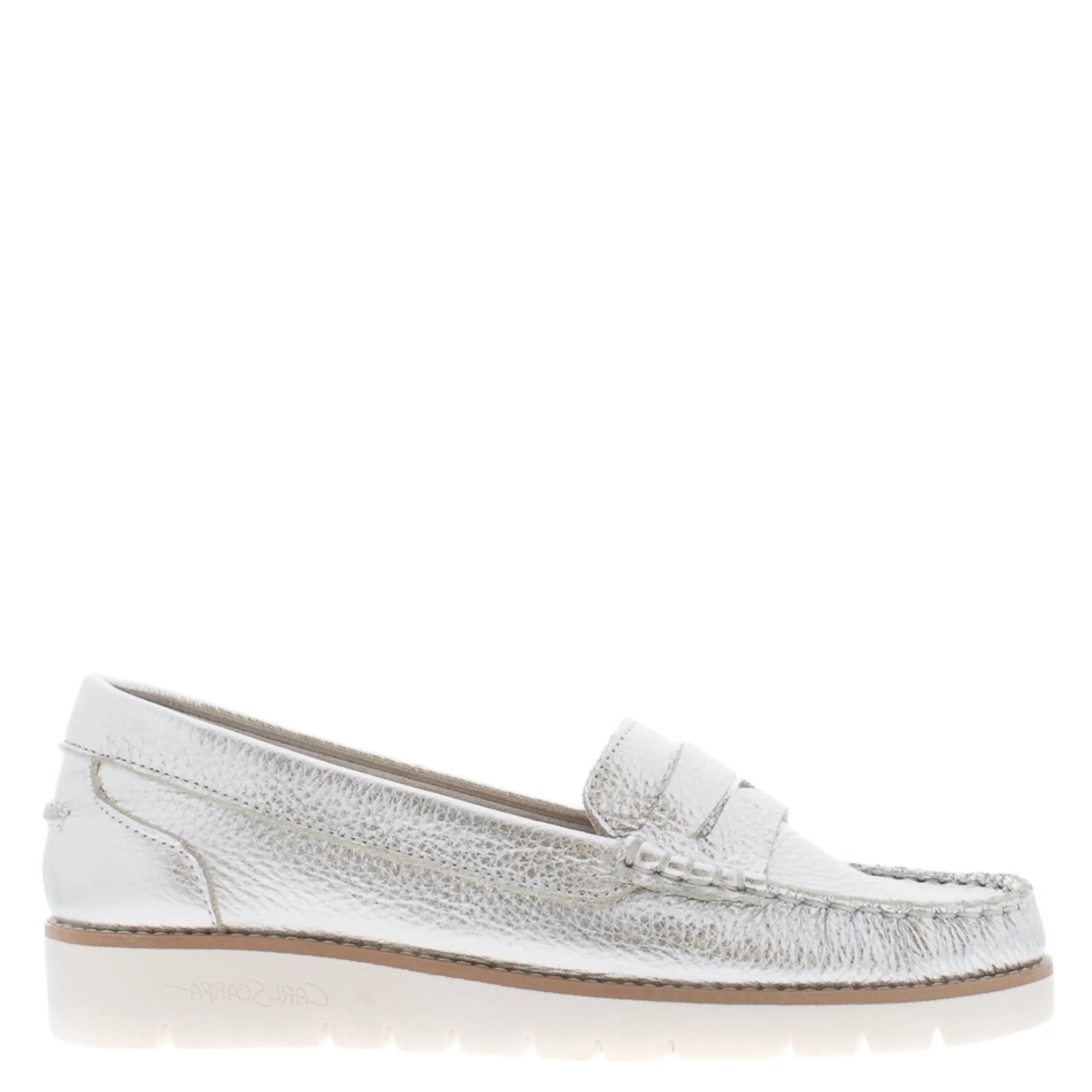 Lucentia Silver Leather Wedge Loafers>Carl Scarpa Fashion