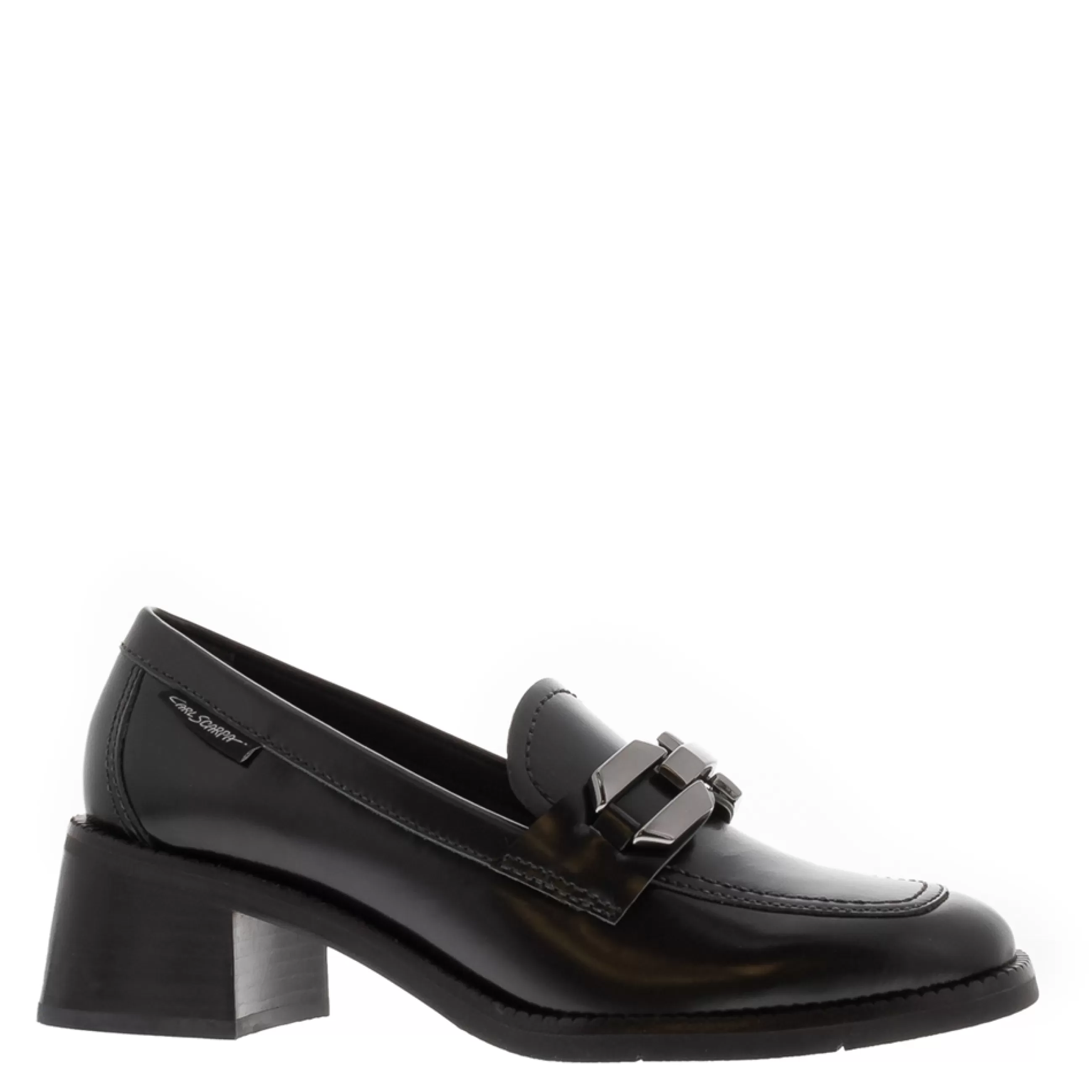 Piacenza Black Leather Block Heel Loafers>Carl Scarpa Flash Sale